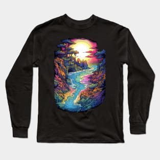 Tie Dye Coast Mountains and Water Long Sleeve T-Shirt